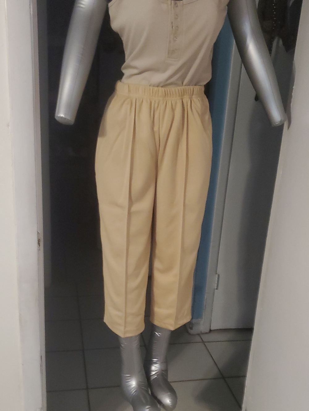 Tan High-Waist Elastic Waist Trousers